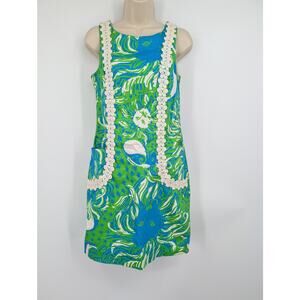 NWT Lilly Pulitzer Limeade Roar of the Jungle Shift Dress Pockets Lace Resort *
